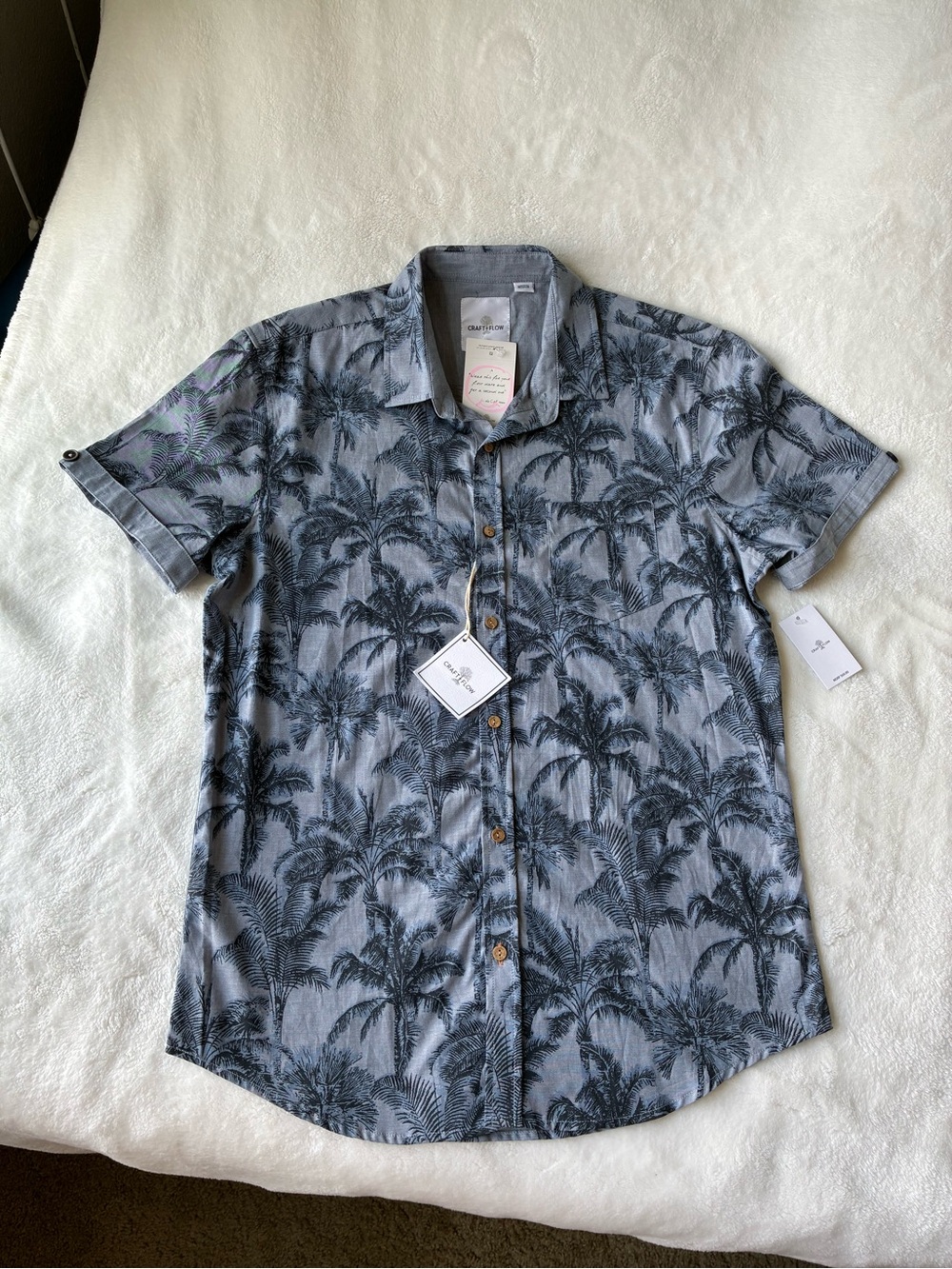Casual Short-Sleeve Palm-Print Button-Down Shirt - Gray